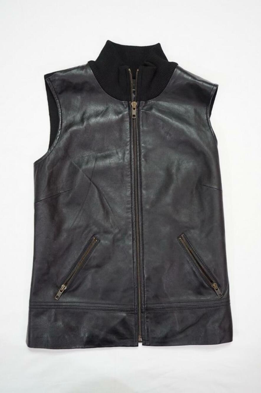 INC INTERNATIONAL CONCEPTS USED WOMEN S BLACK LEATHER FRONT/POLYESTER BACK VEST